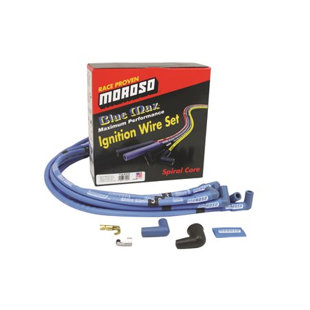 Moroso Chevrolet Small Block Ignition Wire Set - Blue Max - Spiral Core - Sleeved - HEI - 90 Degree