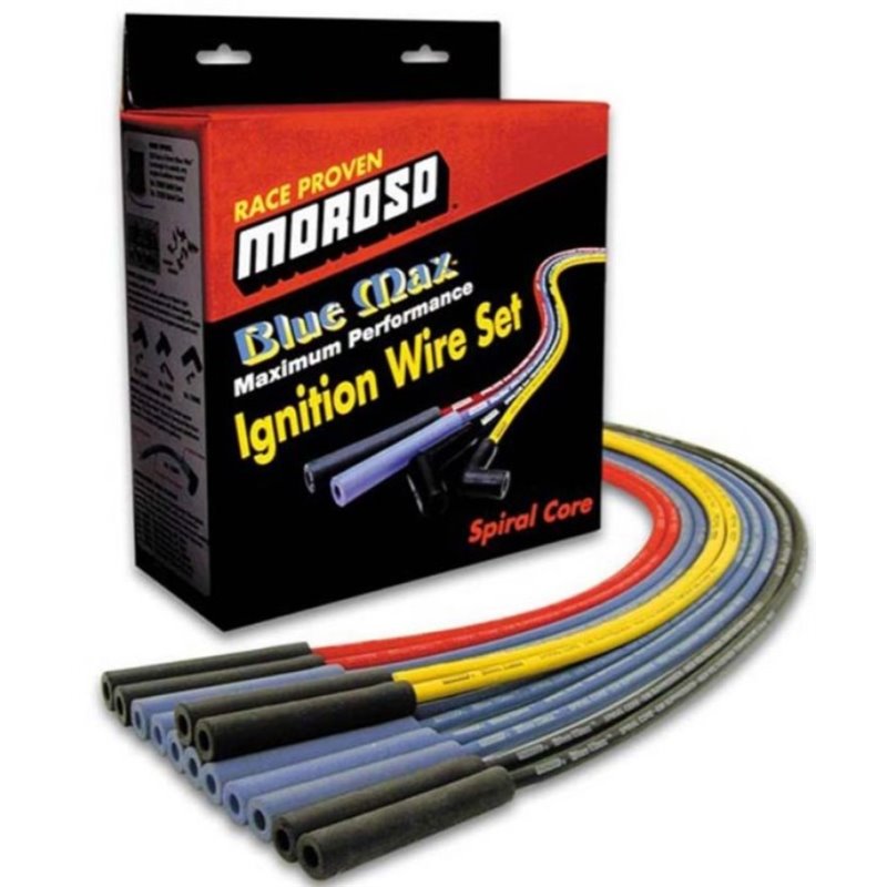 Moroso Chevrolet Small Block Ignition Wire Set - Blue Max - Spiral Core - Sleeved - HEI - 90 Degree