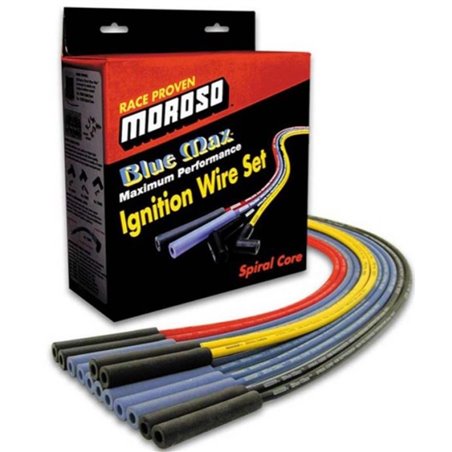 Moroso Chevrolet Small Block Ignition Wire Set - Blue Max - Spiral Core - Sleeved - HEI - 90 Degree