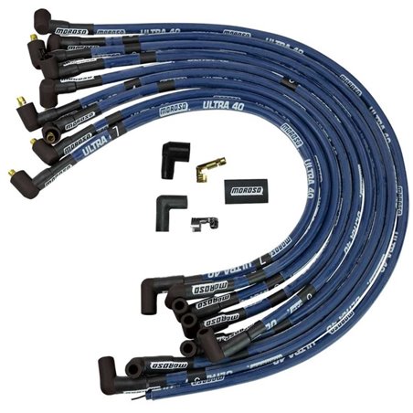 Moroso Chevrolet Small Block Ignition Wire Set - Ultra 40 - Sleeved - Non-HEI - 90 Degree - Blue