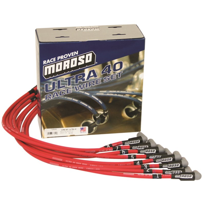 Moroso Chevrolet Small Block (Sprint Car) Ignition Wire Set - Ultra 40 - Unsleeved - HEI - Red