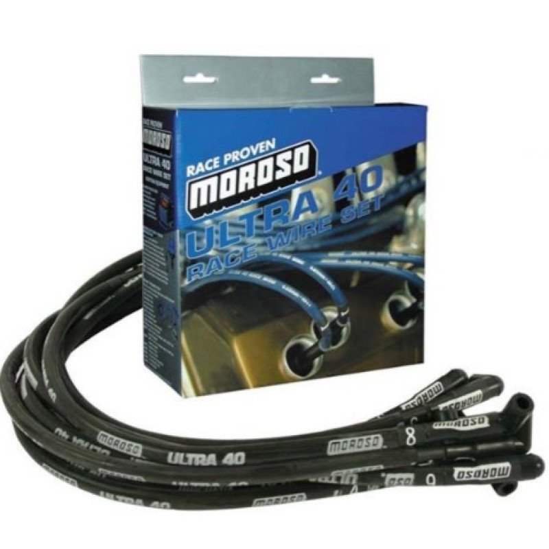 Moroso Chevrolet Small Block Ignition Wire Set - Ultra 40 - Sleeved - Non-HEI - 90 Degree - Black