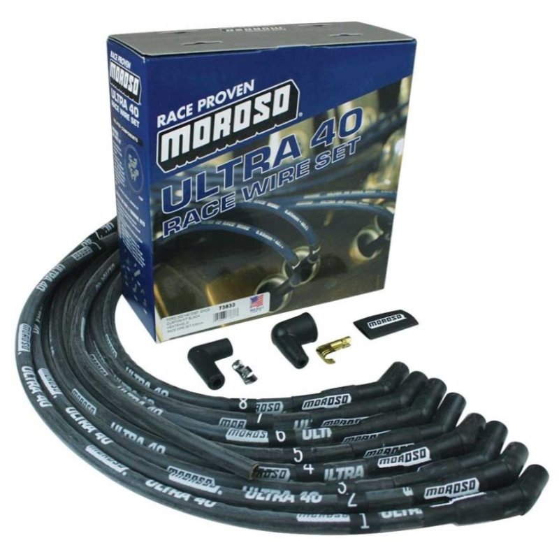 Moroso Ford 289-302 Ignition Wire Set - Ultra 40 - Sleeved - HEI - 135 Degree - Black