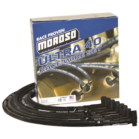 Moroso Chevrolet Small Block (w/Jesel) Ignition Wire Set - Ultra 40 - Sleeved - 90 Degree - Black