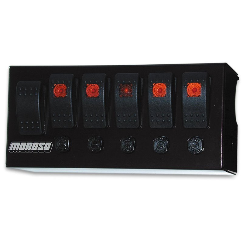 Moroso Rocker Switch Panel - Cage Mount - LED - 3.75in x 8in - Five On/Off Switches