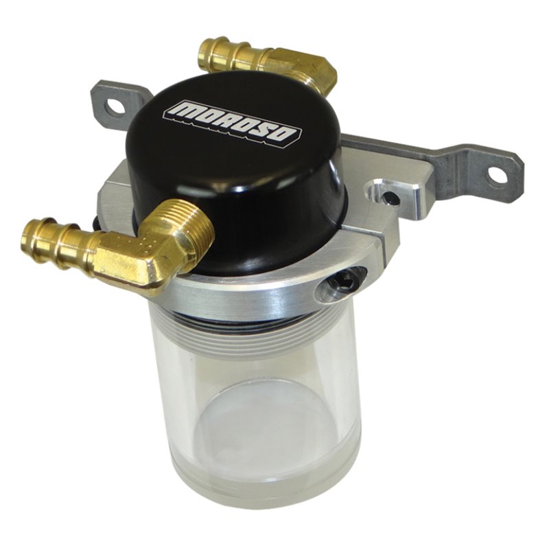 Moroso Universal Air/Oil Separator Catch Can - Small Body w/o Drain - Billet Alum - Blk/Clear Bottom