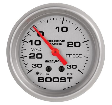 AutoMeter Marine Vac/Boost Gauge 2 5/8in  30INHG 30PSI Mechanical- Silver