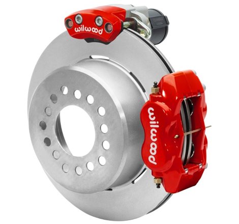 Wilwood Forged Dynalite Rear Electronic Parking Brake Kit - Red Powder Coat Caliper - Plain Rotor