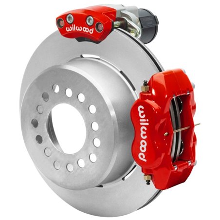 Wilwood Forged Dynalite Rear Electronic Parking Brake Kit - Red Powder Coat Caliper - Plain Rotor