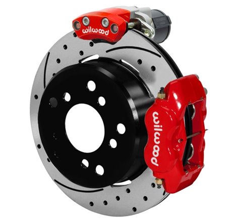 Wilwood Forged Dynalite Rear Electronic Parking Brake Kit - Red Powder Coat Caliper - D/S Rotor