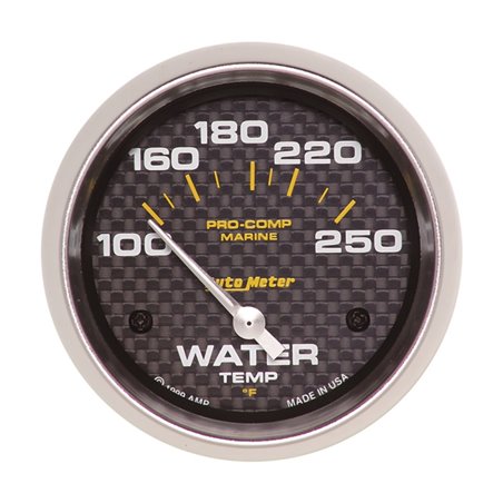 Autometer Marine Carbon Fiber 2-5/8in Electric Water Temperature Gauge 100-250 Deg F