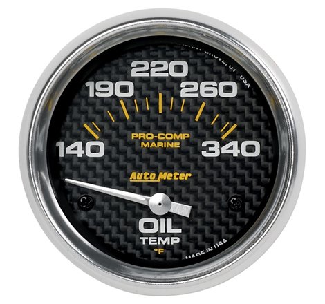 Autometer Marine Carbon Fiber Electric Oil Temperature Gauge 2-5/8in 140-300 Deg F