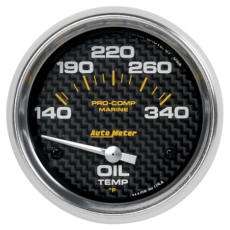 Autometer Marine Carbon Fiber Electric Oil Temperature Gauge 2-5/8in 140-300 Deg F