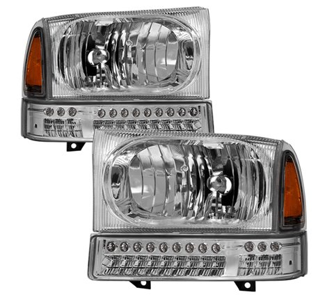 xTune Ford F250 F350 Superduty Excursion 99-04 OEM Style Headlights - Chrome HD-JH-FF25099-SET-LED-C