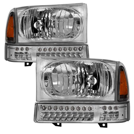 xTune Ford F250 F350 Superduty Excursion 99-04 OEM Style Headlights - Chrome HD-JH-FF25099-SET-LED-C