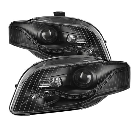 xTune Audi A4 06-08 Projector Headlights - Halogen Model Only - DRL LED - Black PRO-JH-AA406-DRL-BK