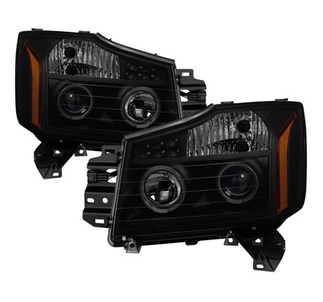 xTune Nissan Titan 04-15 Projector Headlights - LED Halo - Black Smoked PRO-JH-NTI04-LED-BSM