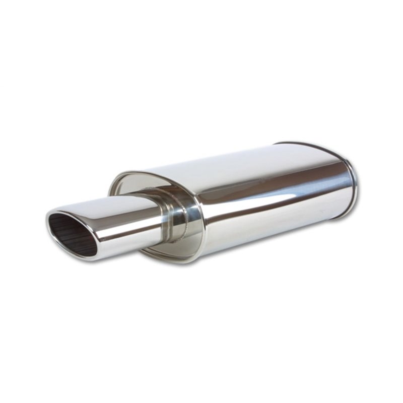 Vibrant StreetPower Oval Muffler with 4.5in x 3in Oval Tip Angle Cut Rolled Edge - 2.5in inlet I.D.