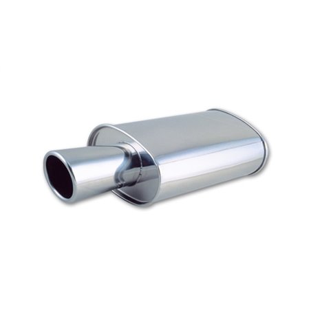 Vibrant StreetPower Oval Muffler with 4in Round Tip Angle Cut Rolled Edge - 2.5in inlet I.D.