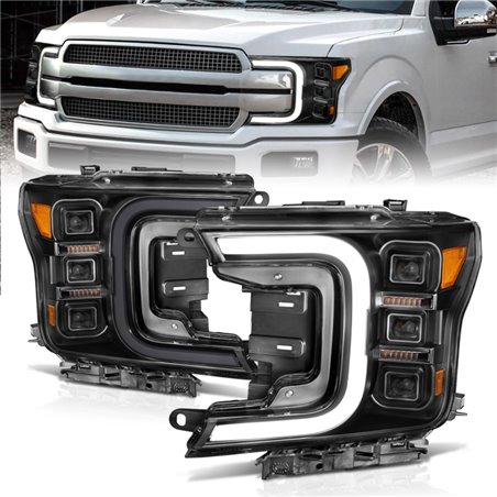 Anzo 18-20 Ford F-150 Full Led Projector Smoke Bar Style Headlights Black Amber