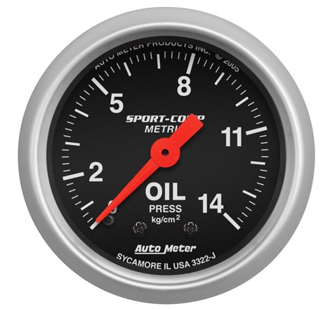 Autometer Sport Comp 52.4 mm Mechanical 0-14 Kg/ Cm2 Oil Pressure Metric Gauge