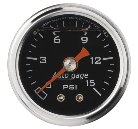 Autometer AutoGage 1.5in Liquid Filled Mechanical 0-15 PSI Fuel Pressure Gauge - Black