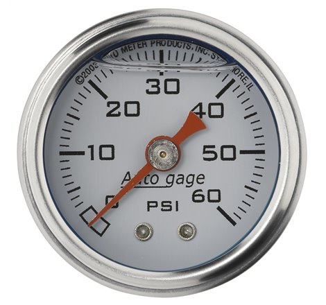 Autometer AutoGage 1.5in Liquid Filled Mechanical 0-60 PSI Fuel Pressure Gauge - White