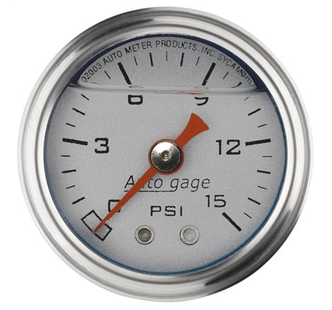 Autometer AutoGage 1.5in Liquid Filled Mechanical 0-15 PSI Fuel Pressure Gauge - Silver