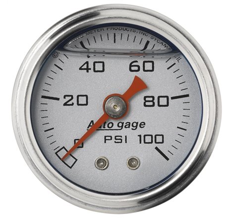 Autometer AutoGage 1.5in Liquid Filled Mechanical 0-100 PSI Fuel Pressure Gauge - Silver