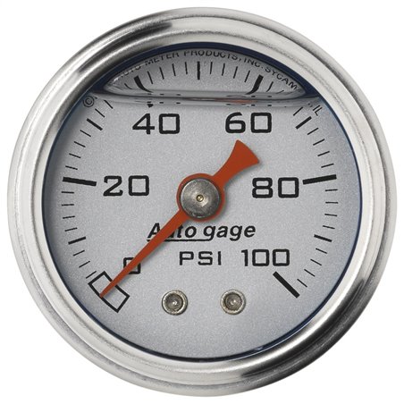 Autometer AutoGage 1.5in Liquid Filled Mechanical 0-100 PSI Fuel Pressure Gauge - Silver