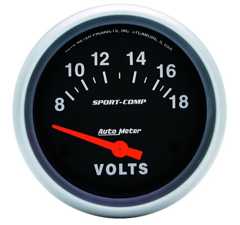 Autometer Sport-Comp 2 5/8in 8-18 Volt Short Sweep Electric Voltmeter Gauge