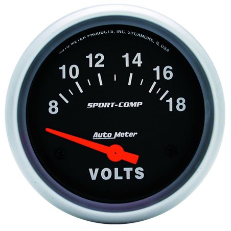 Autometer Sport-Comp 2 5/8in 8-18 Volt Short Sweep Electric Voltmeter Gauge