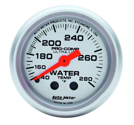 Autometer Ultra-Lite 52mm 140-280 Deg F Mechanical Water Temp Gauge - White