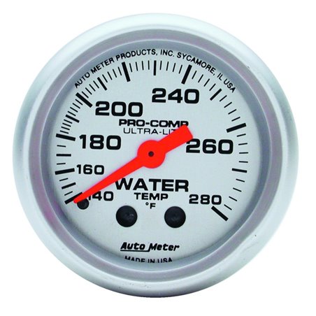 Autometer Ultra-Lite 52mm 140-280 Deg F Mechanical Water Temp Gauge - White