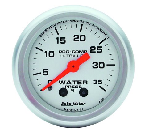 Autometer Ultra-Lite 52mm 35 PSI Mechanical Water Pressure Gauge