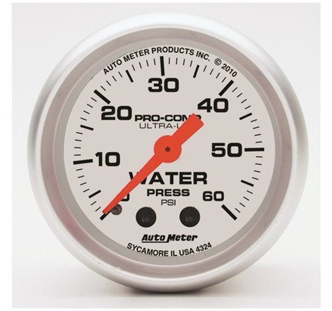 Autometer Ultra-Lite 52mm 60 PSI Mechanical Water Pressure Gauge