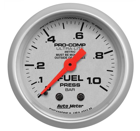 Autometer Ultra-Lite 52mm 0-1.0 Bar Mechanical Fuel Pressure Gauge