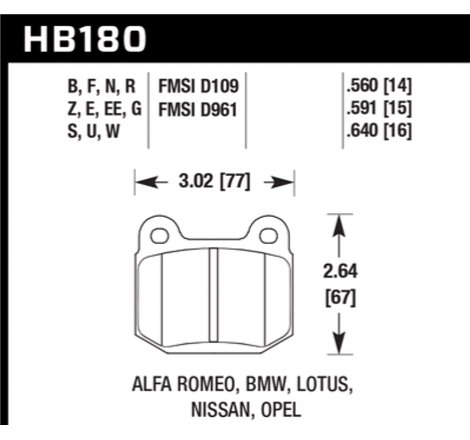 Hawk 1984-1986 Alfa Romeo GTV-6 2.5 HPS 5.0 Front Brake Pads