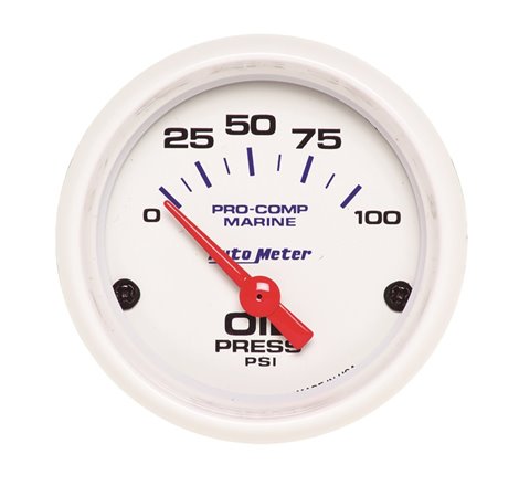 Autometer Ultra-Lite 2-1/16in Electric 100 PSI Oil Pressure Gauge Marine White