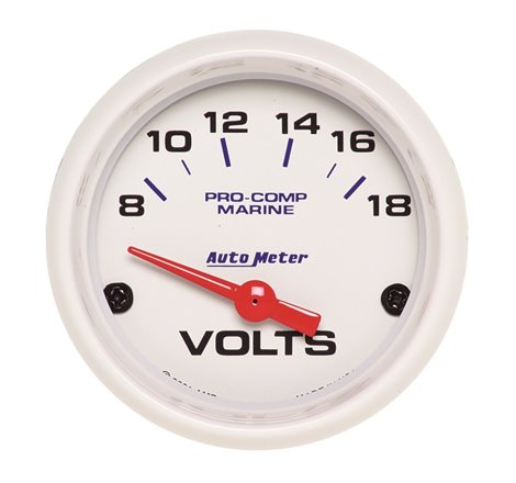 Autometer Marine White 2-1/16in 18V Electric Voltmeter Gauge