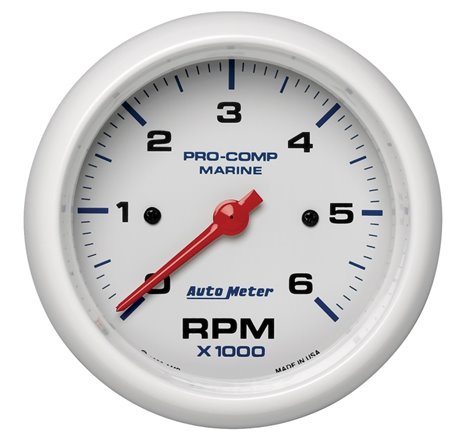 Autometer Marine White Ultra-Lite Gauge 3-3/8in Tachometer 6K RPM