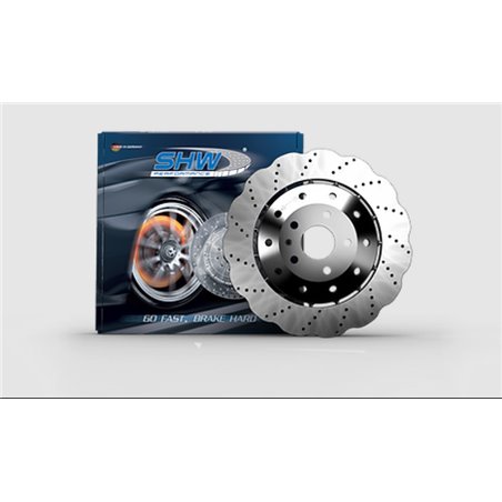 SHW 14-18 Audi RS7 4.0L Front Drilled-Dimpled Lightweight Wavy Brake Rotor