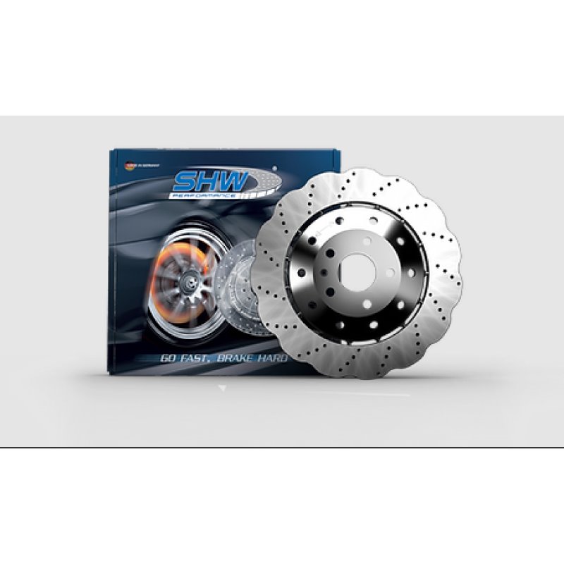 SHW 14-20 Audi R8 5.2L (Excl Ceramic Brakes) Front Drilled-Dimpled Lightweight Wavy Brake Rotor