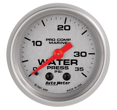 Autometer Marine Silver 2-1/16in 35 PSI Mechanical Water Pressure Gauge