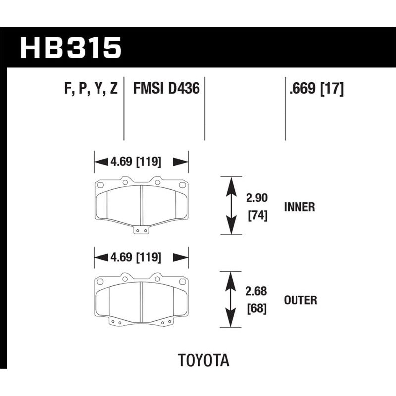 Hawk 95-98 Toyota Tacoma HPS 5.0 Front Brake Pads