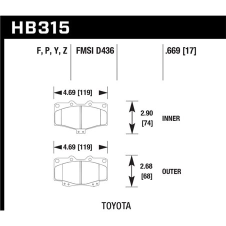 Hawk 95-98 Toyota Tacoma HPS 5.0 Front Brake Pads