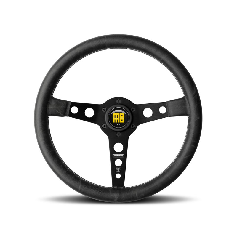 Momo Prototip Heritage Steering Wheel 350 mm - Black Leather/White Stitch/Black Spokes