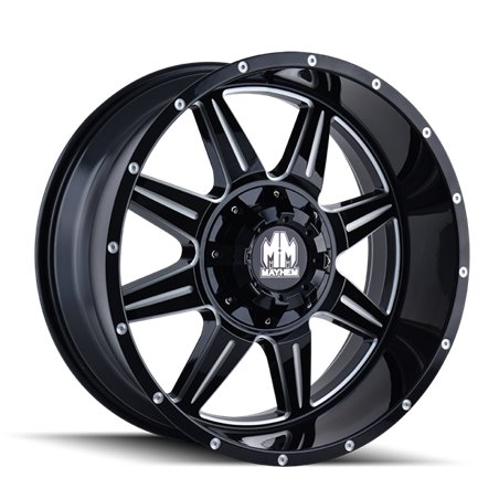 Mayhem 8100 Monstir 17x9 / 8x165.1 BP / -12mm Offset / 130.8mm Hub Black w/ Milled Spokes Wheel