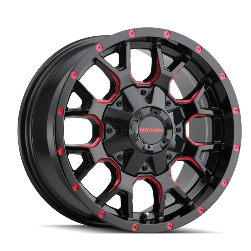 Mayhem 8015 Warrior 20x10 / 8x165.1 BP / -25mm Offset / 130.8mm Hub Black w/ Prism Red Wheel