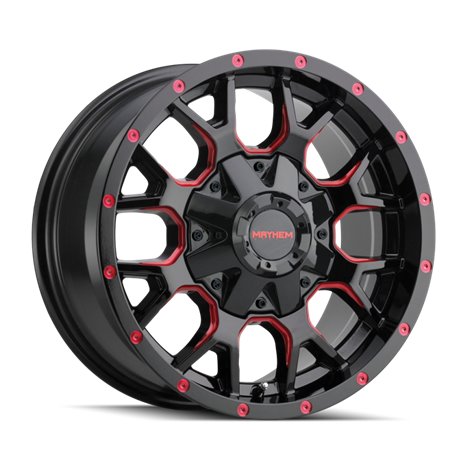 Mayhem 8015 Warrior 20x9 / 8x165.1 BP / 18mm Offset / 130.8mm Hub Black w/ Prism Red Wheel